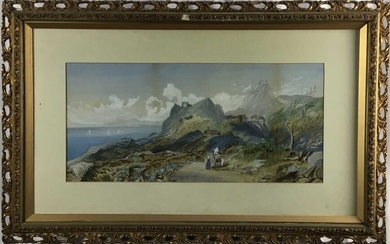 Victorian English school, coastal landscape, watercolour in a gilt frame, indistinctly signed, 61cm x 28cm