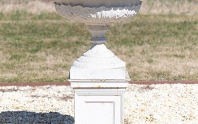 Victorian White Painted Cast-Iron Urn on Pedestal