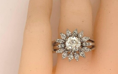 Vintage 14 karat white gold diamond engagement ring set