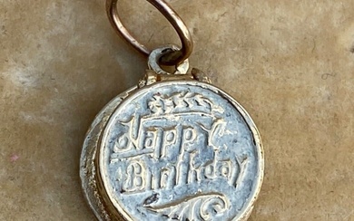 Vintage 14K Gold and White Enamel “Happy Birthday” Cake Charm