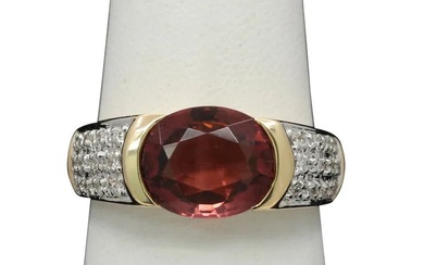 Vintage 14K Yellow Gold Diamond Orange Pink Tourmaline Ring