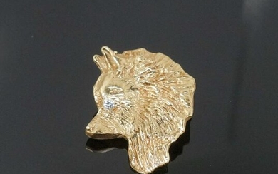 Vintage 14k Gold Diamond Akita Dog Necklace Pendant