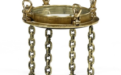 Vintage Brass Ship's Porthole Side Table