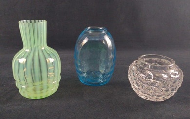 Vintage Glass Vase Lot Of Three Green Blue Clear