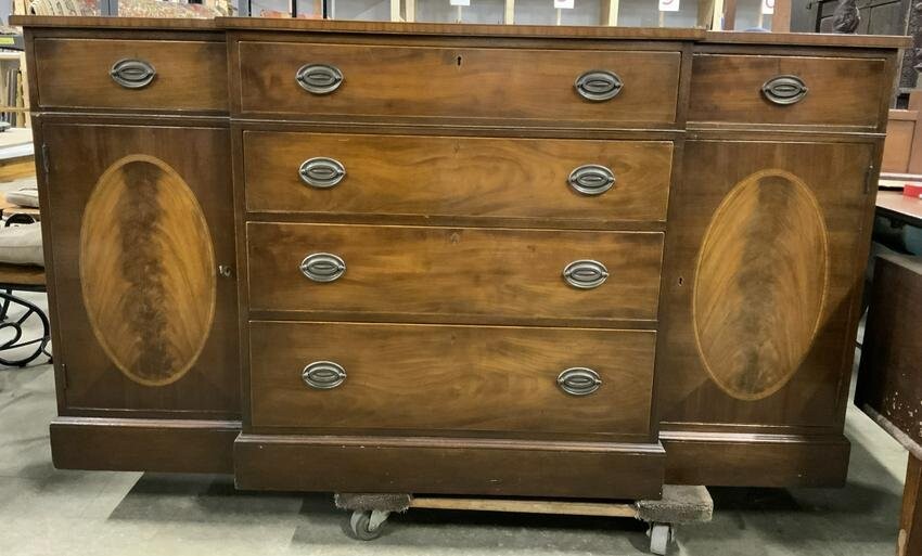 Vintage Inlaid Marquetry Wooden Buffet W Drawers