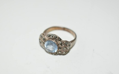 Vintage Sterling Silver Marcasite Rhineston Ring 7