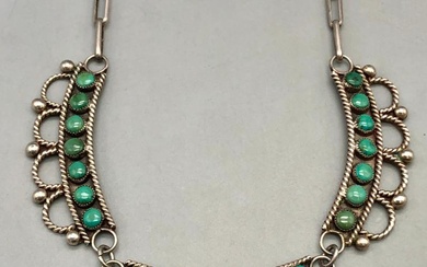 Vintage Turquoise And Sterling Silver Necklace With Handmade Chain