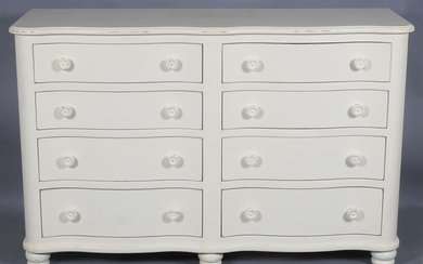 WHITE PAINTED SERPENTINE CHEST, LABELED LEXINGTON