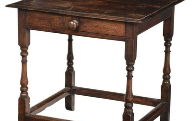 William and Mary Style Oak Stretcher Base Table