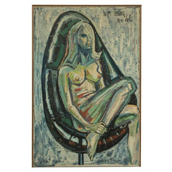 Wim Teeling 1966 Abstract Nude Egg Chair Painting