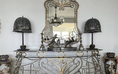 Wrought Iron Ornate Console Table with Mirror