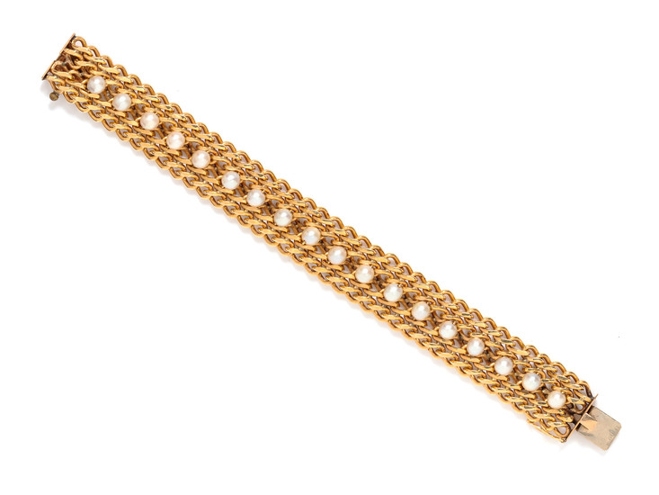 YELLOW GOLD AND CULTURED PEARL BRACELET
