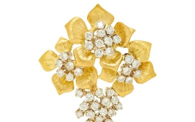 YELLOW GOLD AND DIAMOND FLOWER BROOCH/PENDANT