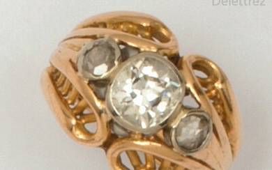 Yellow gold and platinum ring with interlacing decoration,...