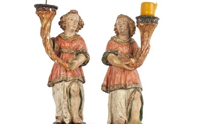 Zuern family, circle of, pair of candlestick angels