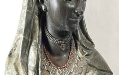 c1870 French Polychrome Spelter Orientalist Bust of Jeweled Lady