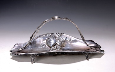 large bowl, France, around 1900, silver, with fruit and leaves...