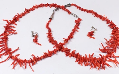 Branch coral, silver, metal jewelry suite