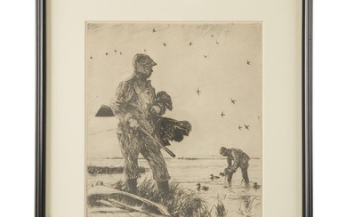 FRANK WESTON BENSON (american, 1862?1951) "WINTER WILDFOWING" Pencil signed...