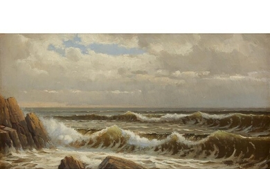 WILLIAM TROST RICHARDS (american 1833-1905) "CRASHING SURF" Signed and...