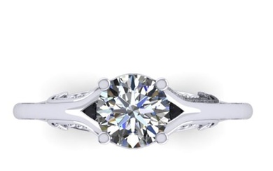 1 ctw Solitaire Certified VS/SI Diamond Ring Art Deco 14k White Gold