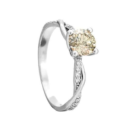 1.00 tcw Diamond Ring - 14 kt. White gold - Ring - 0.90 ct Diamond - 0.10 ct Diamonds - No Reserve Price