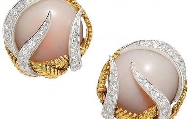 10057: David Webb Coral, Diamond, Gold Earrings Stones