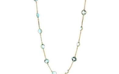 An aquamarine set long chain, the square shaped aq…