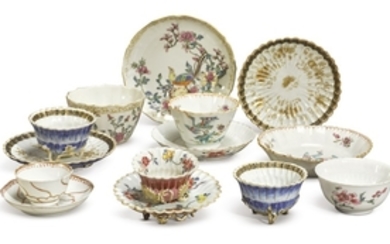 A GROUP OF FLORIFORM CUPS AND SAUCERS QING DYNASTY, 18TH CENTURY