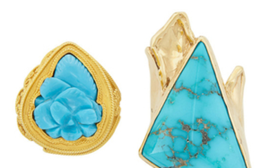 Two Gold and Turquoise Rings