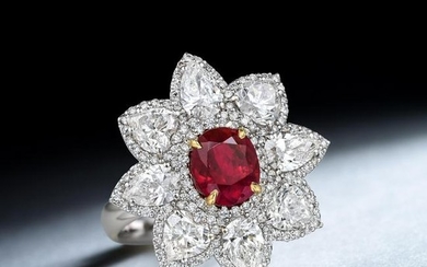 A 2.07-Carat Unheated Burmese Ruby Diamond Flower Ring