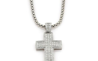 13.40ct Diamond Cross Pendant Necklace in White Gold