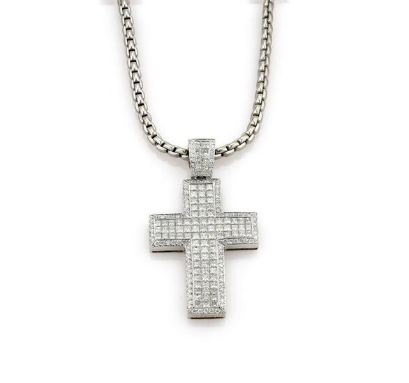 13.40ct Diamond Cross Pendant Necklace in White Gold
