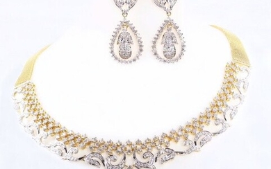 14 K Yellow Gold IGI Cert. Diamond Necklace & Earrings