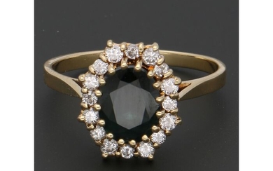 14 kt. Gold - Ring - 0.24 ct Diamond - Sapphire