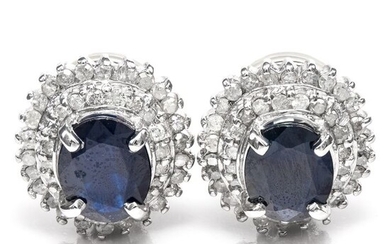 14 kt. Platinum, White gold - Earrings - 4.00 ct Sapphires - 1.00 ct Diamonds - No Reserve Price