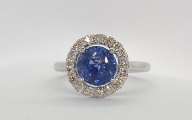 14 kt. White gold, Diamond - Engagement ring Sapphire - Diamond