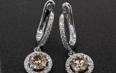 14 kt. White gold - Earrings - 1.00 ct Diamond - Diamonds