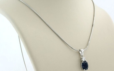 14 kt. White gold - Necklace with pendant - 0.80 ct Sapphire - Diamond