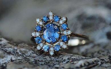14 kt. White gold - Ring - 1.94 ct Sapphire - Diamonds, Sapphires