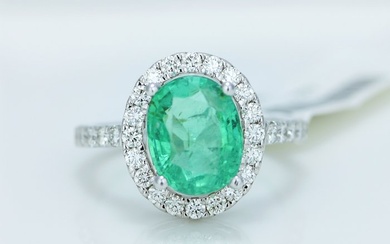 14 kt. White gold - Ring - 3.42 ct Emerald - Diamonds