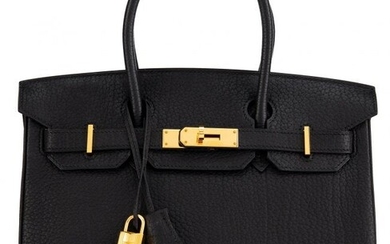 Hermes 30cm Black Fjord Leather Birkin Bag with