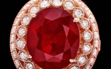 14K Rose Gold 10.85ct Ruby and 1.32ct Diamond Ring