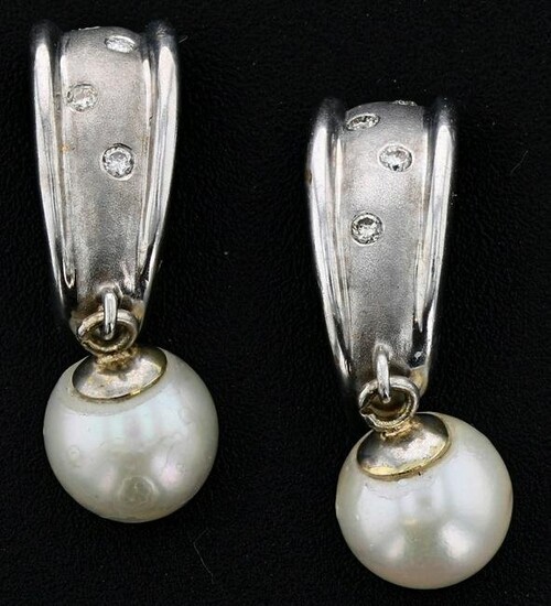 14K WG Pearl Diamond Earrings