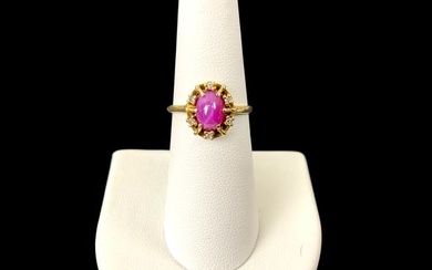 14K Yellow Gold Pink Star Sapphire and Diamond Ring