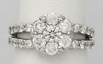 14k WHITE GOLD 1 1/2ct ROUND DIAMOND FLOWER ENGAGEMENT or RIGHT HAND RING