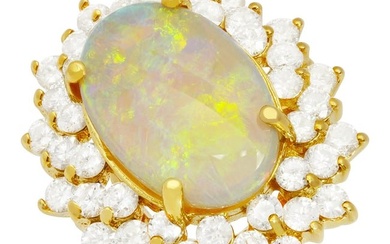 14k Yellow Gold 5.20ct White Opal 2.49ct Diamond Ring