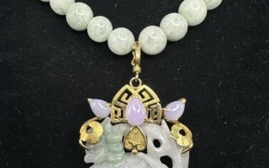 14k gold celadon and lavender jade necklace