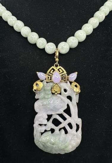 14k gold celadon and lavender jade necklace