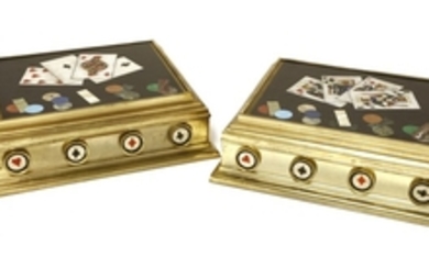 A pair of gilt metal and hardstone-mounted games boxes